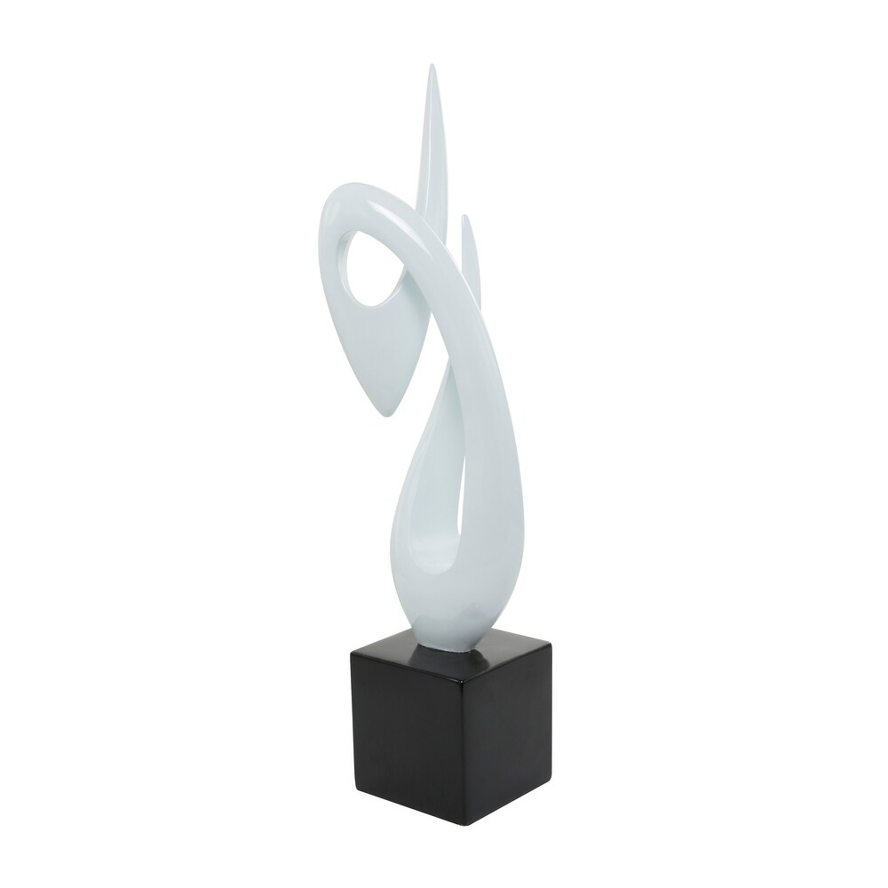 White Polystone Swirl Abstract Sculpture with Black Base