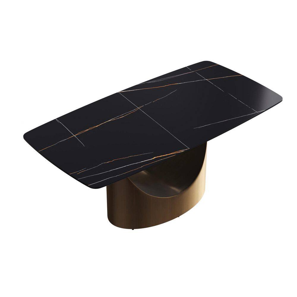 JE Home 70.86 in. Black Rectangle Sintered Stone Tabletop Dining Table with Gold Carbon Steel (Seats 6) JE-DTT18ABDTL5G