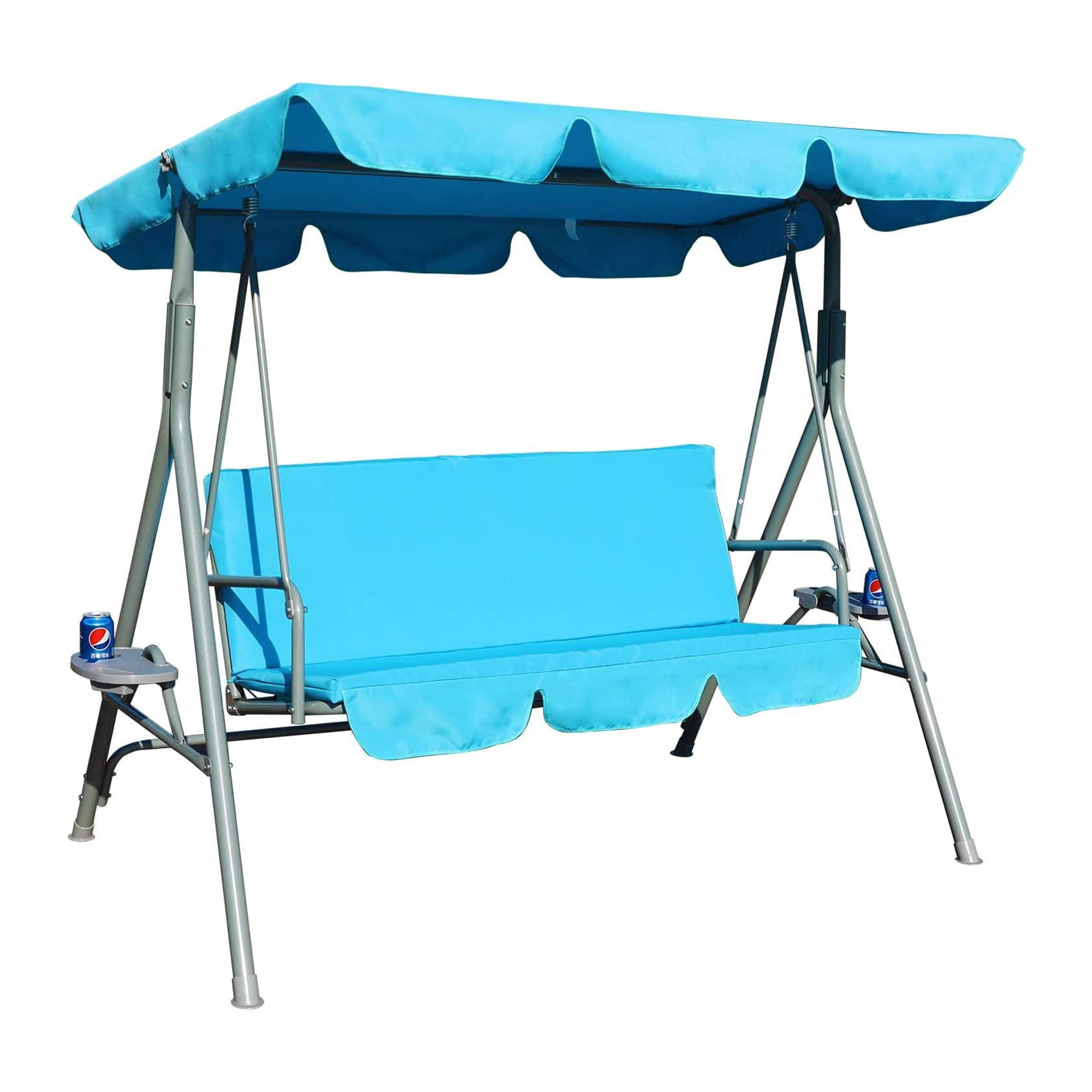 GOLDSUN 3 Person Glider Swing Hammock Chair w/ Utility Tray & Canopy, Blue