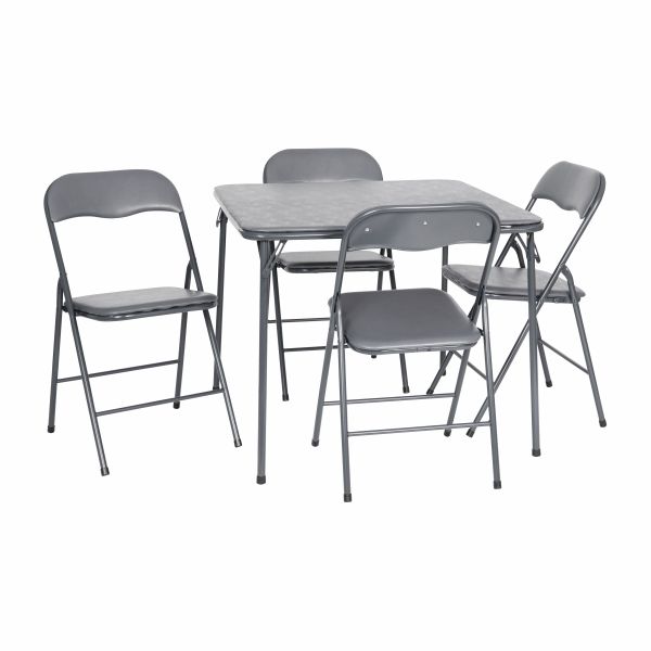 Madison 5 Piece Gray Folding Card Table and Chair Set