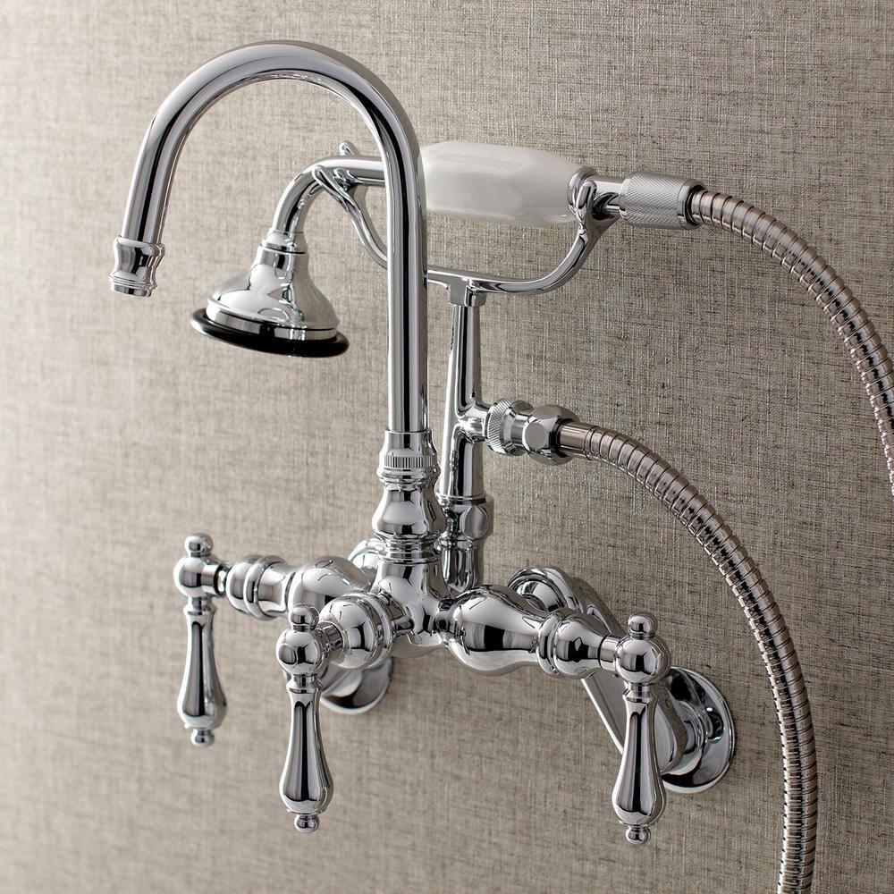 Kingston Brass Vintage Adjustable Center 3-Handle Claw Foot Tub Faucet with Handshower in Chrome HAE302T1