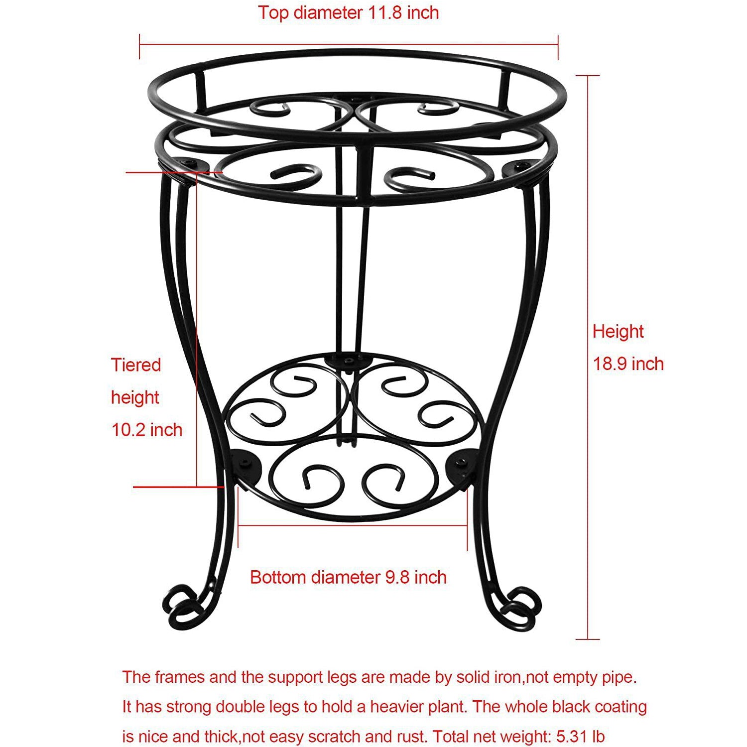 Gemdeck 2 Tier Metal Plant Stand Black Flower Pot Rack Holder Indoor Outdoor