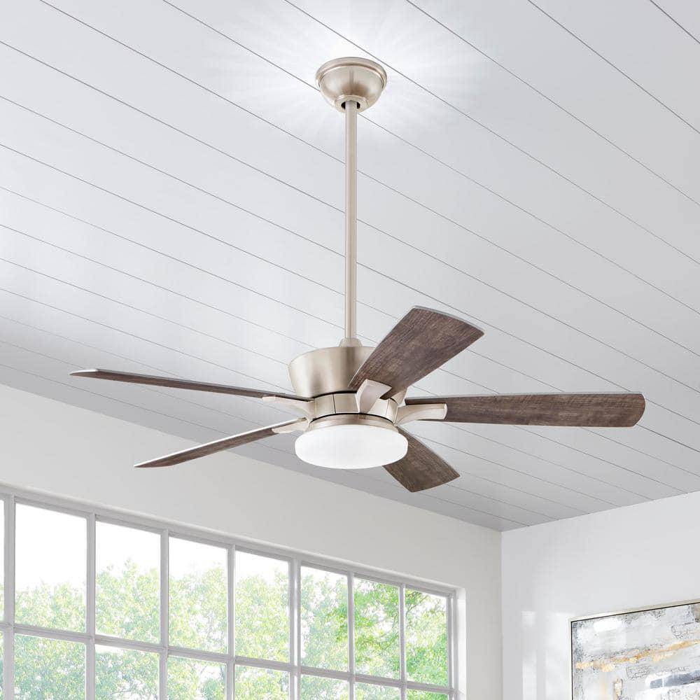 Home Decorators Collection Bergen 52 in LED Uplight Brushed Nickel Ceiling Fan With Light and Remote Control