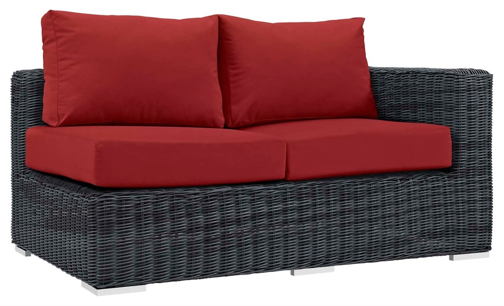 Summon Outdoor Wicker Rattan Sunbrella Right Arm Loveseat   Tropical   Outdoor Loveseats   by Modway  Houzz