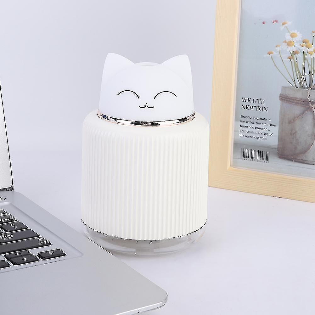 White Plastic 300ml Cat Ultrasonic Air Humidifier Usb Mist Mistorizer Household Led Night Lightwhite