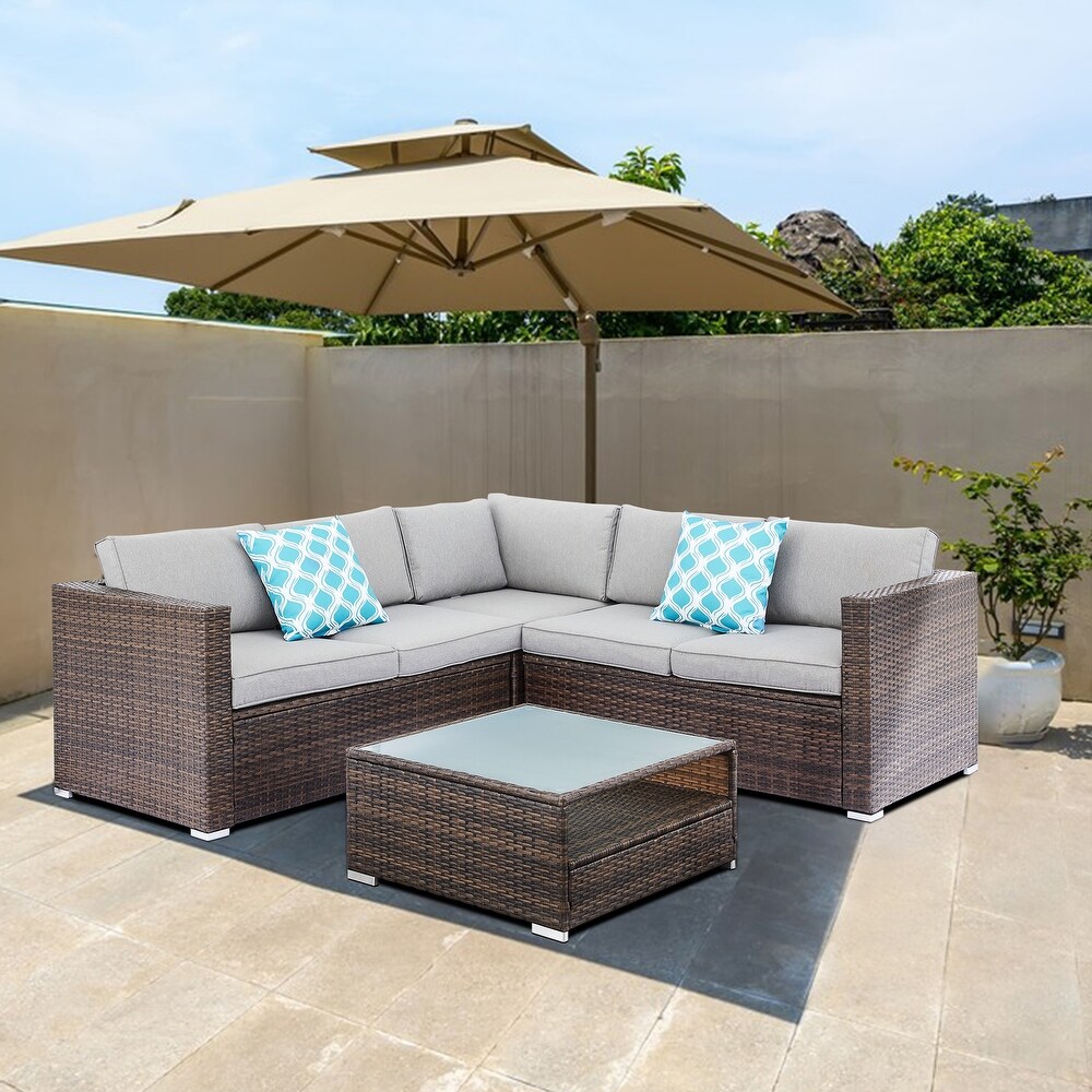 Tappio 4 Piece Outdoor Wicker Sectional Sofa Set with Waterproof Cover