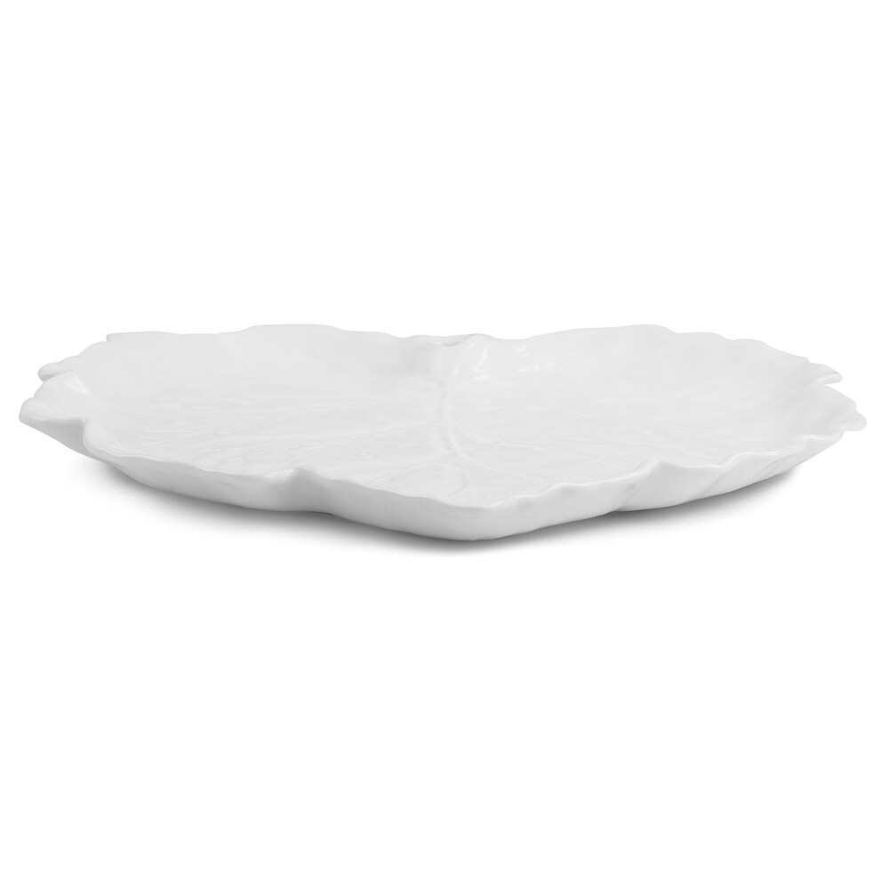 Martha Stewart 15.3in Fine Ceramic Leaf Shaped Platter in White