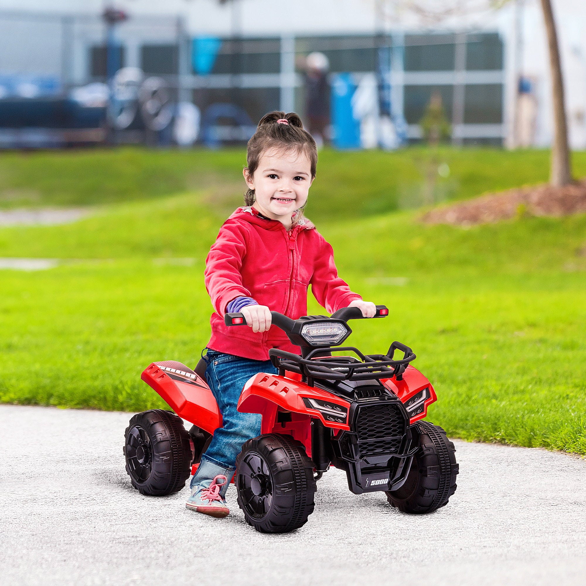 Aosom Kids Ride-on Electric Four Wheeler ATV, Quad w/ Working Headlights, Red