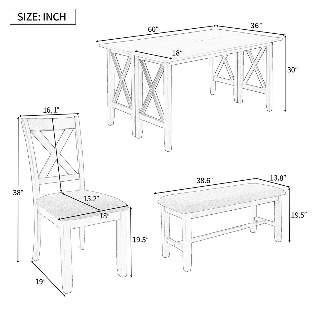 6 Piece Family Dining Set Solid Wood Space Saving Foldable Table   4 Chairs with Bench  for Living  Dining Room   Home Bar  Gray