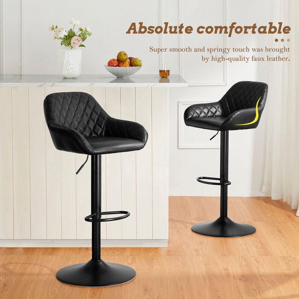 Glitzhome Set of 2 Modern Quilted Leatherette Adjustable Swivel Bar Stools