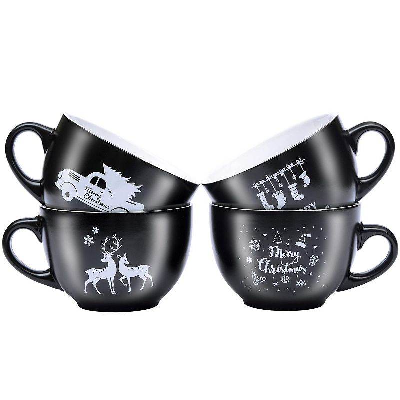 24 Ounce Black Ceramic Coffee Mugs Set Of 4， Best Oversized Coffee Mugs For Your