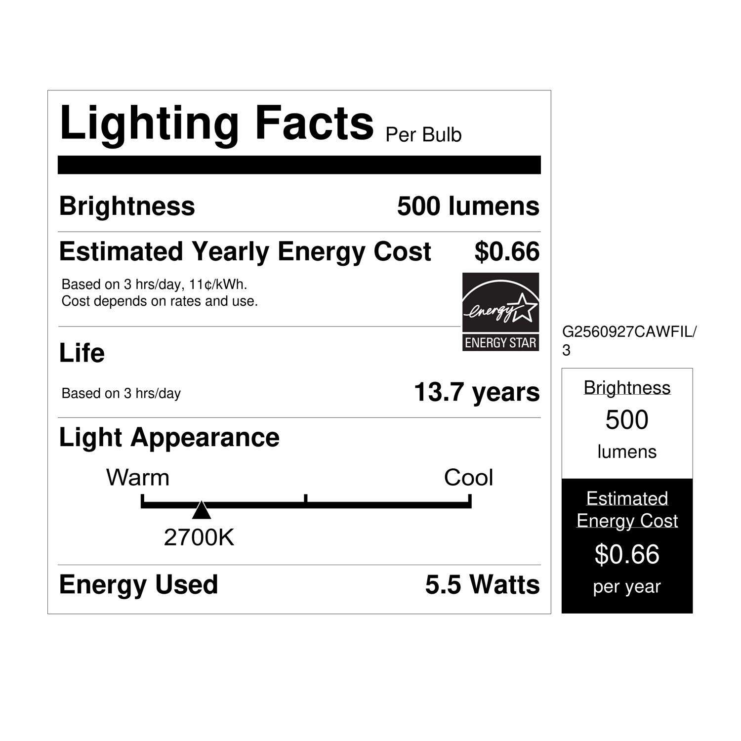 Feit White Filament G25 E26 (Medium) Filament LED Bulb Soft White 60 Watt Equivalence 3 pk