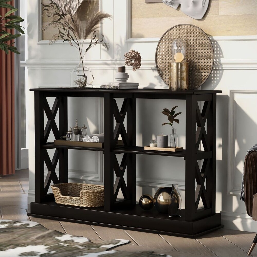 Console Table with 3 Tier Open Storage Spaces for Living Room