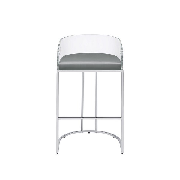 Con 31 Inch Set of 2 Modern Barstools， Clear Acrylic Back， Gray Cushion