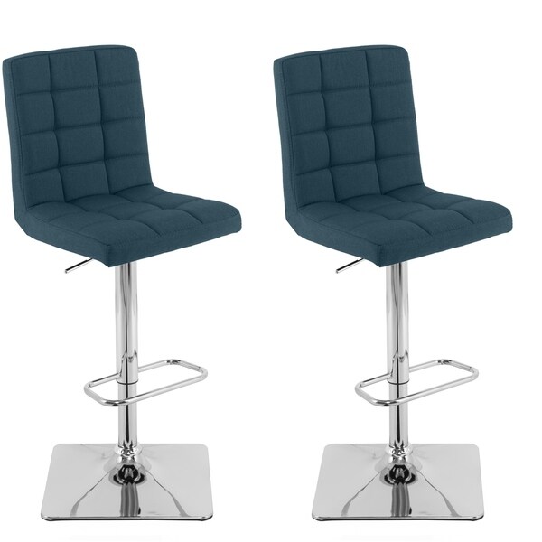 Heavy Duty Gas Lift Adjustable Barstool in Tufted Fabric， set of 2