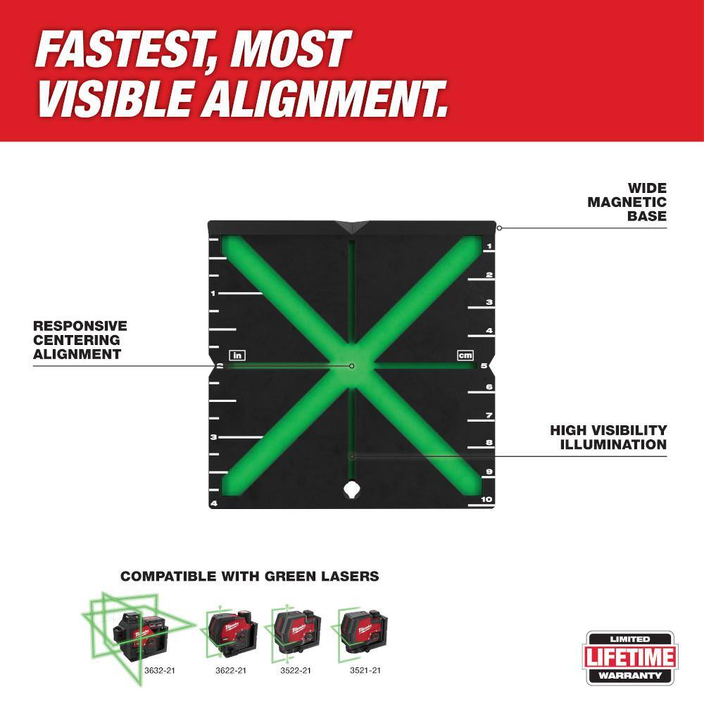 MW M12 12-Volt Lithium-Ion Cordless Green 125 ft. Cross Line and Plumb Points Laser Level and Alignment Target (Tool-Only) 3622-20-48-35-1111