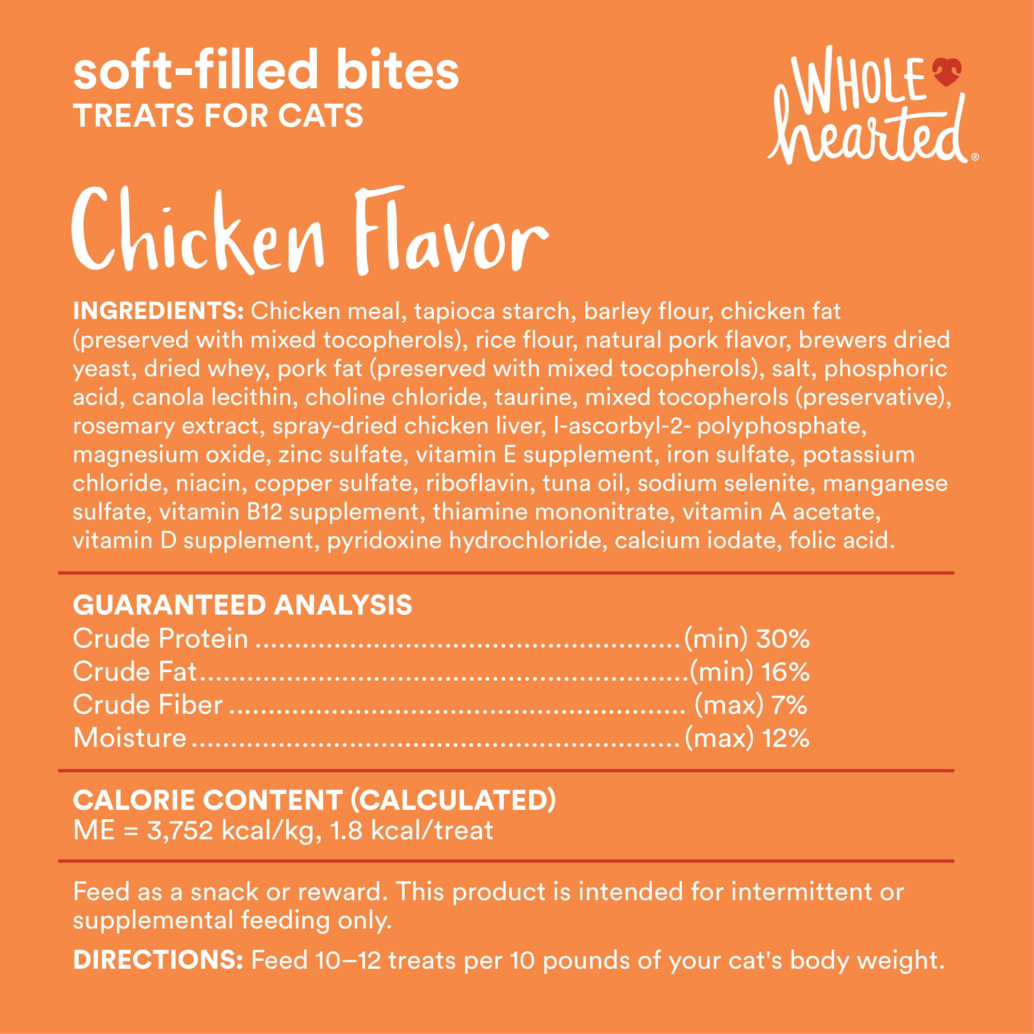 WholeHearted Soft Center Crunchy Chicken Flavor Treats for Cats， 3 oz.