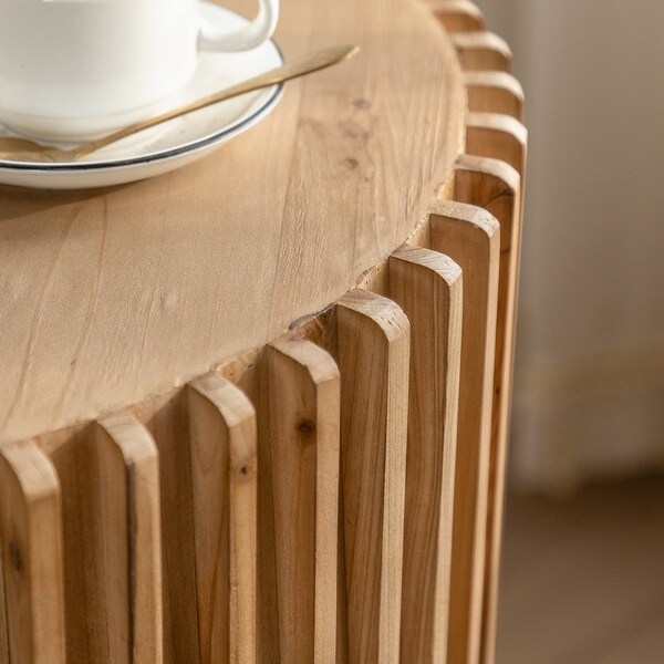 Retro Cylindrical Coffee Table with Vertical Texture Relief Design