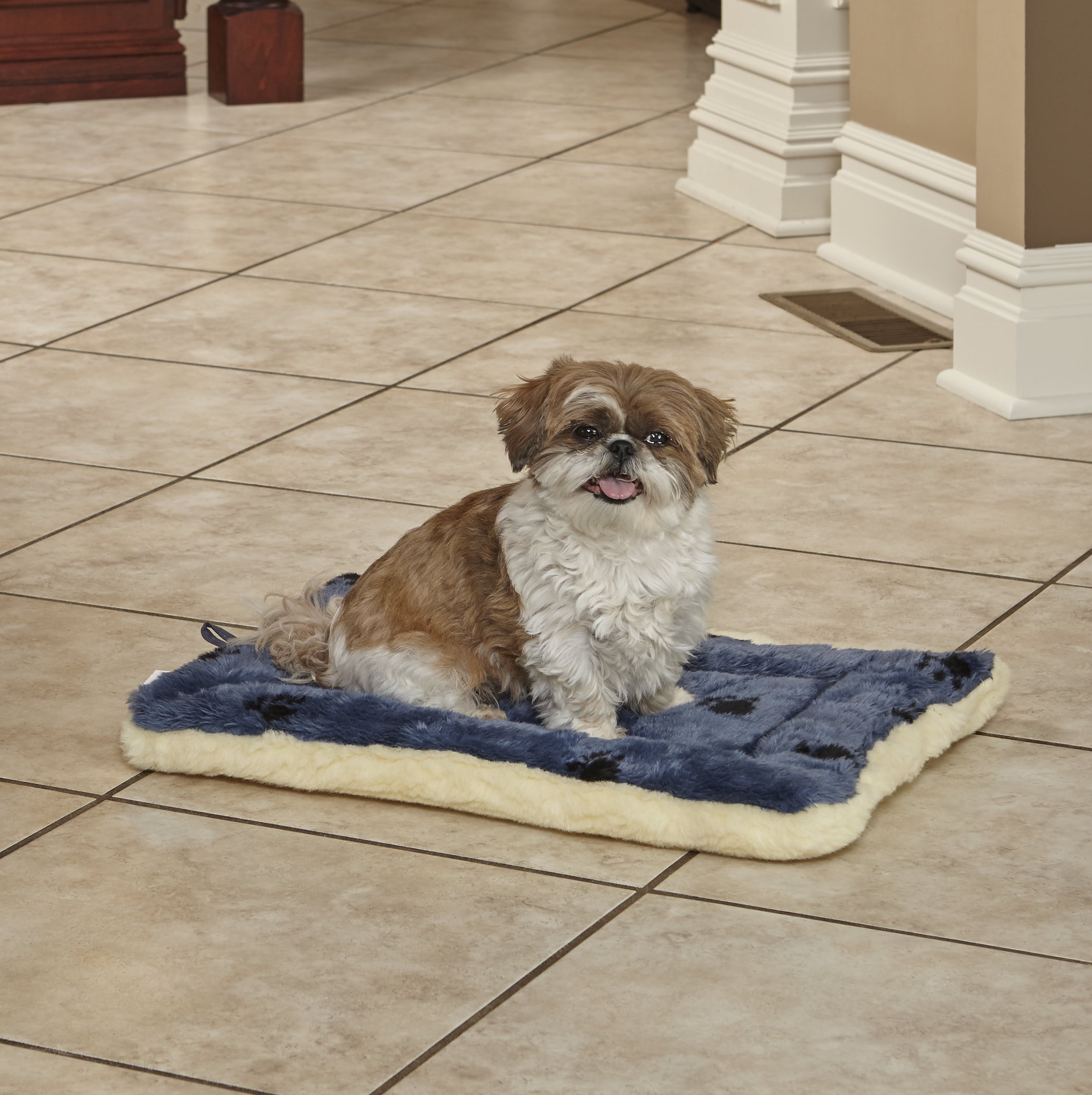 MidWest Homes For Pets Fleece / Blue Paw Print Reversible Dog Bed / Crate Mat