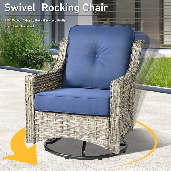 HOOOWOOO 5piece Patio Wicker Furniture Conversation Set with Swivel Chair and Coffee Table