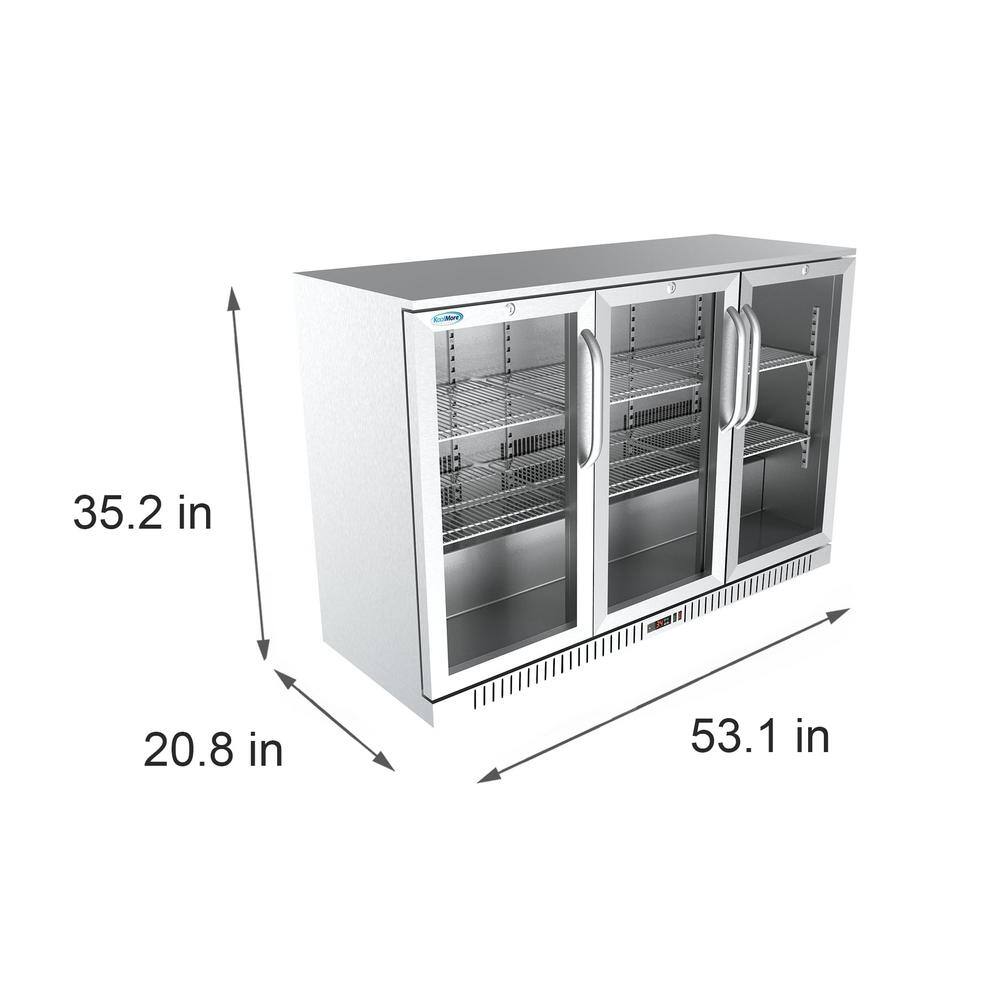 Koolmore 53 in. W 11 cu. ft. 3-Glass Door Counter Height Back Bar Cooler Refrigerator with LED Lighting in Stainless Steel CT53-3S-SS