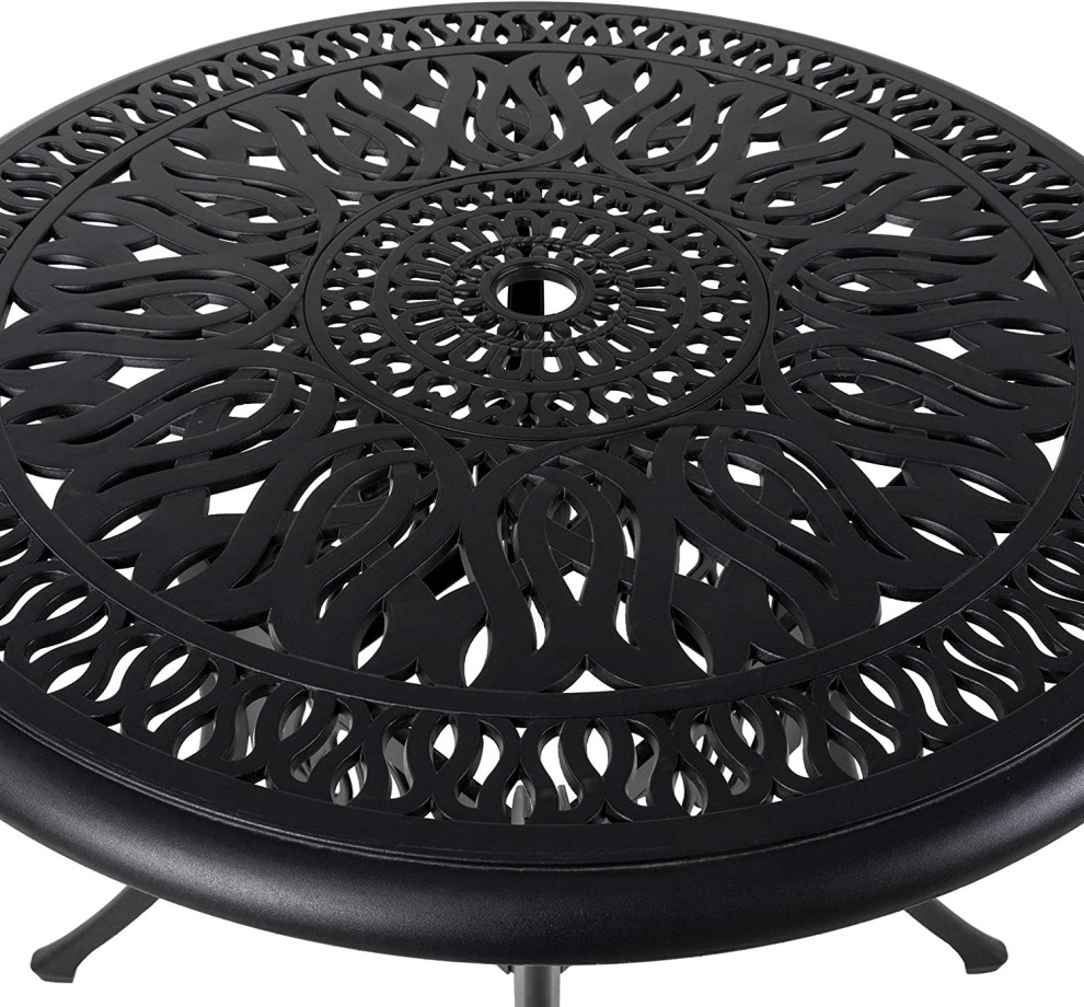 Patio Dining Table  Aluminum Construction With Unique Patterned Round Top  Black   Transitional   Outdoor Dining Tables   by Decor Love  Houzz