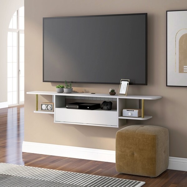 DH BASIC White and Gold 63-inch Floating TV Console by Denhour