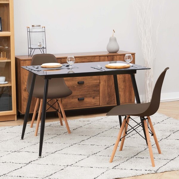 Allan Plastic Side Dining Chair with Wooden Legs Set of 2， Brown - 18.5