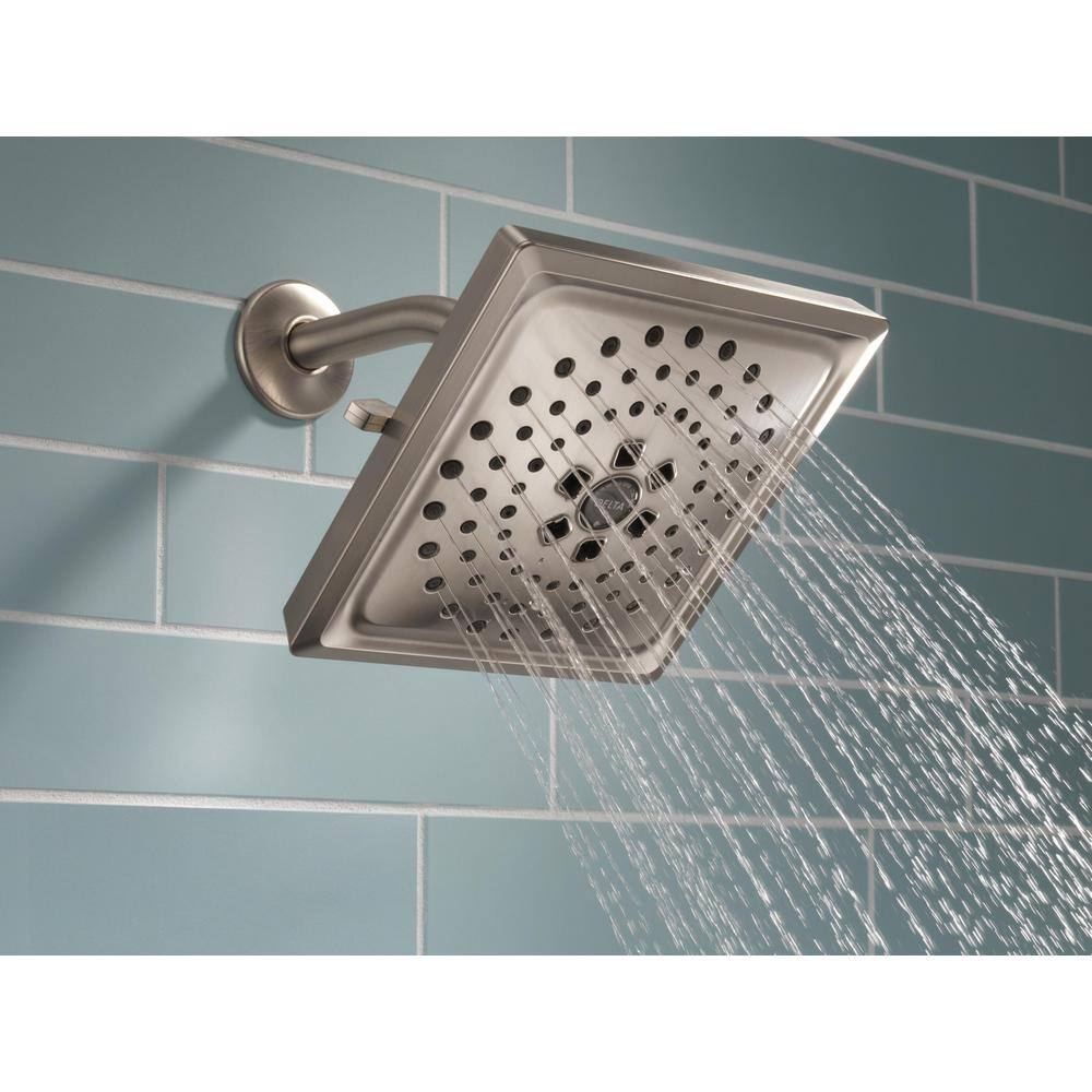 Delta 3-Spray Patterns 1.75 GPM 7.63 in. Wall Mount Fixed Shower Head with H2Okinetic in Lumicoat Stainless 52684-SS-PR