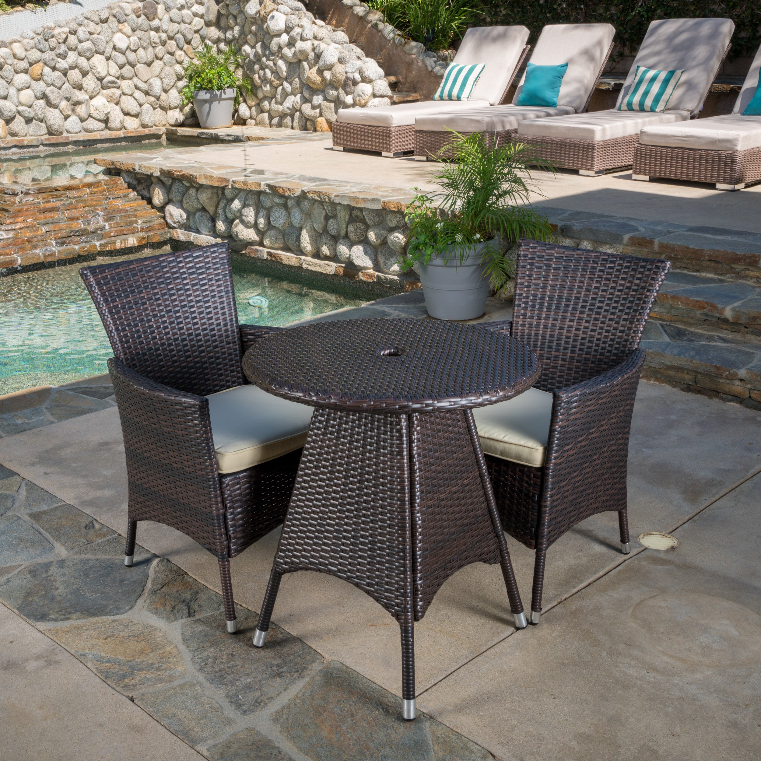 Clementine Outdoor 3pc Multibrown Wicker Bistro Set