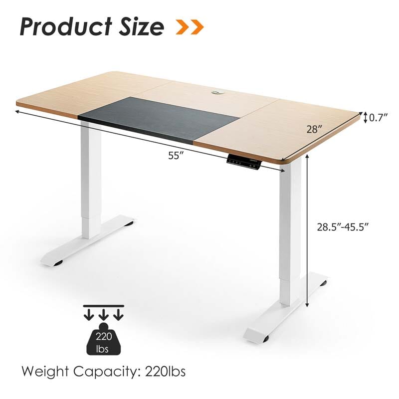 Electric Standing Desk, 55 x 28 inches Height Adjustable Stand up Desk, Sit Stand Home Office Table with Ergonomic Memory Controller