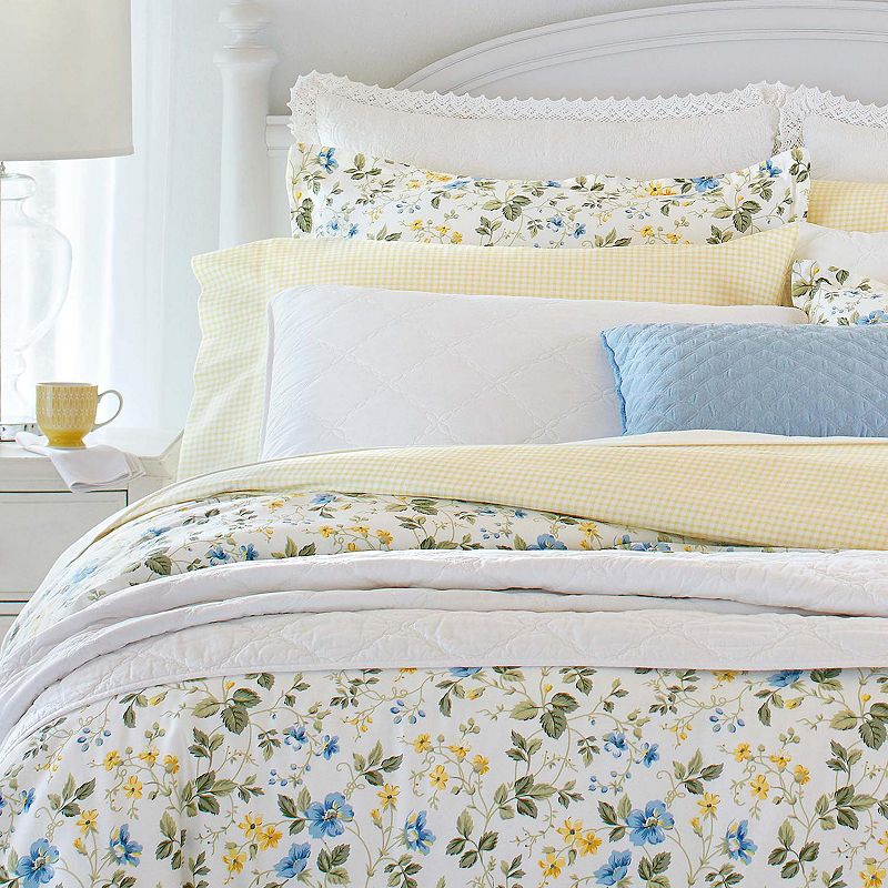 Laura Ashley Meadow Floral Blue Duvet Cover Set with Shams