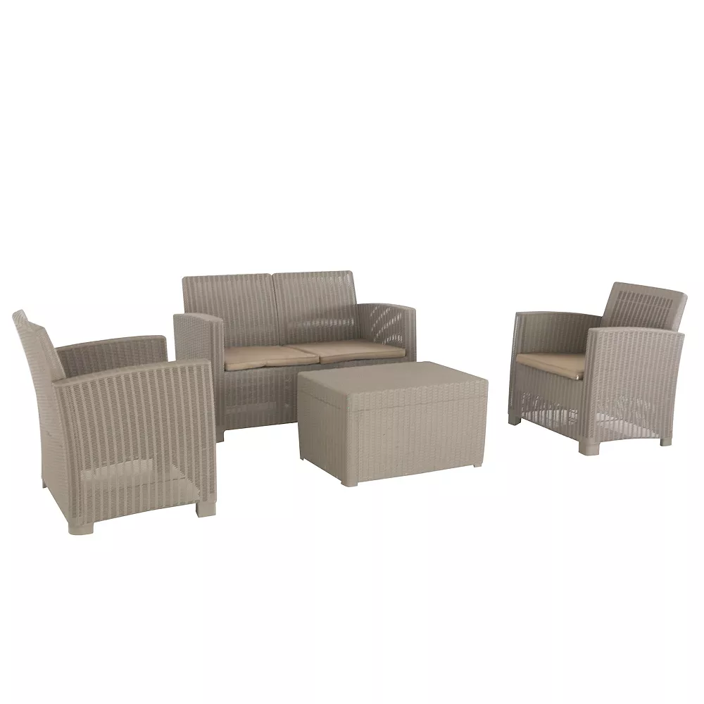 Dukap Alta All Weather Faux Rattan Loveseat， Coffee Table and Chair 4-piece Set