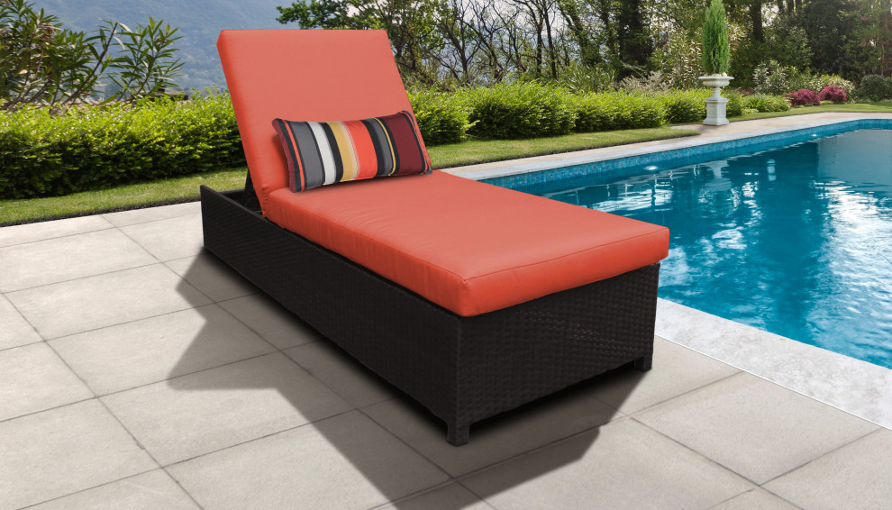 Belle Wheeled Chaise Outdoor Wicker Patio Furniture in Aruba   Tropical   Outdoor Chaise Lounges   by TKClassics  Houzz