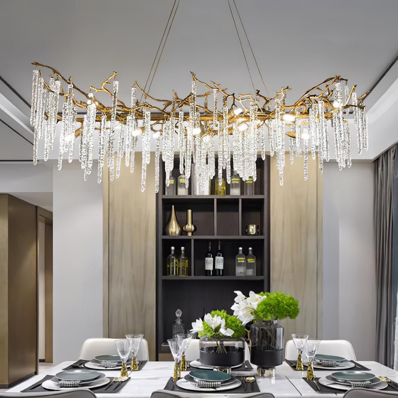 Crystal Icicles Branch Brass Chandelier