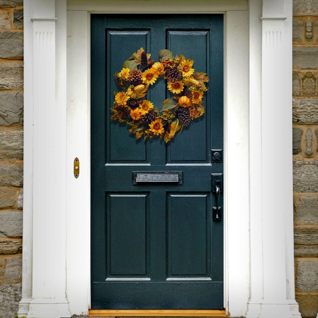 National Tree Company Wreath With Pumpkins And Sunflowers Orange 22 quot