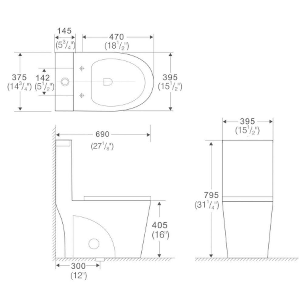 27.2 in. L x 15.6 in. Wx 31.3 in. H 1-Piece 1.6 GPF Dual Flush Elongated Toilet in Black Seat Included 21S0dx901-MB