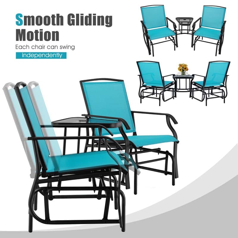 2-Person Double Swing Glider Chair Sling Fabric Porch Rocker with Glass Table & 1.73