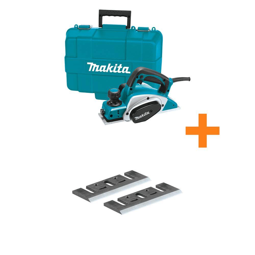 Makita 6.5-Amp Corded 3.25 in. Planer Kit Blade Set and Hard Case with bonus 3.25 in. High Speed Steel Planer Blades KP0800K-D-46230