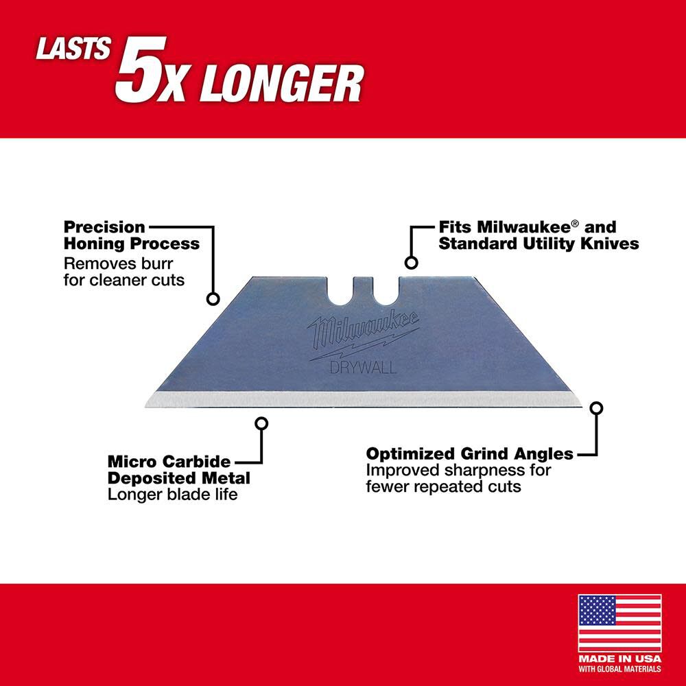 Milwaukee 5-Piece Drywall Utility Knife Blades 48-22-1933 from Milwaukee