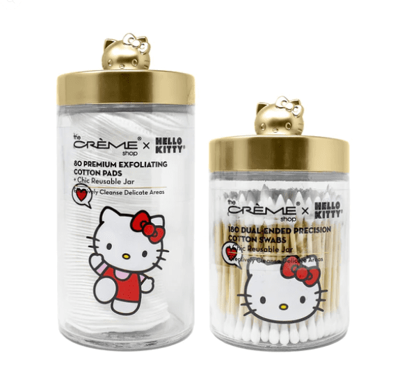 The Crème Shop x Sanrio  Hello Kitty Chic Reusable Jar Set with Cotton Pads and Swabs - Matte Gold