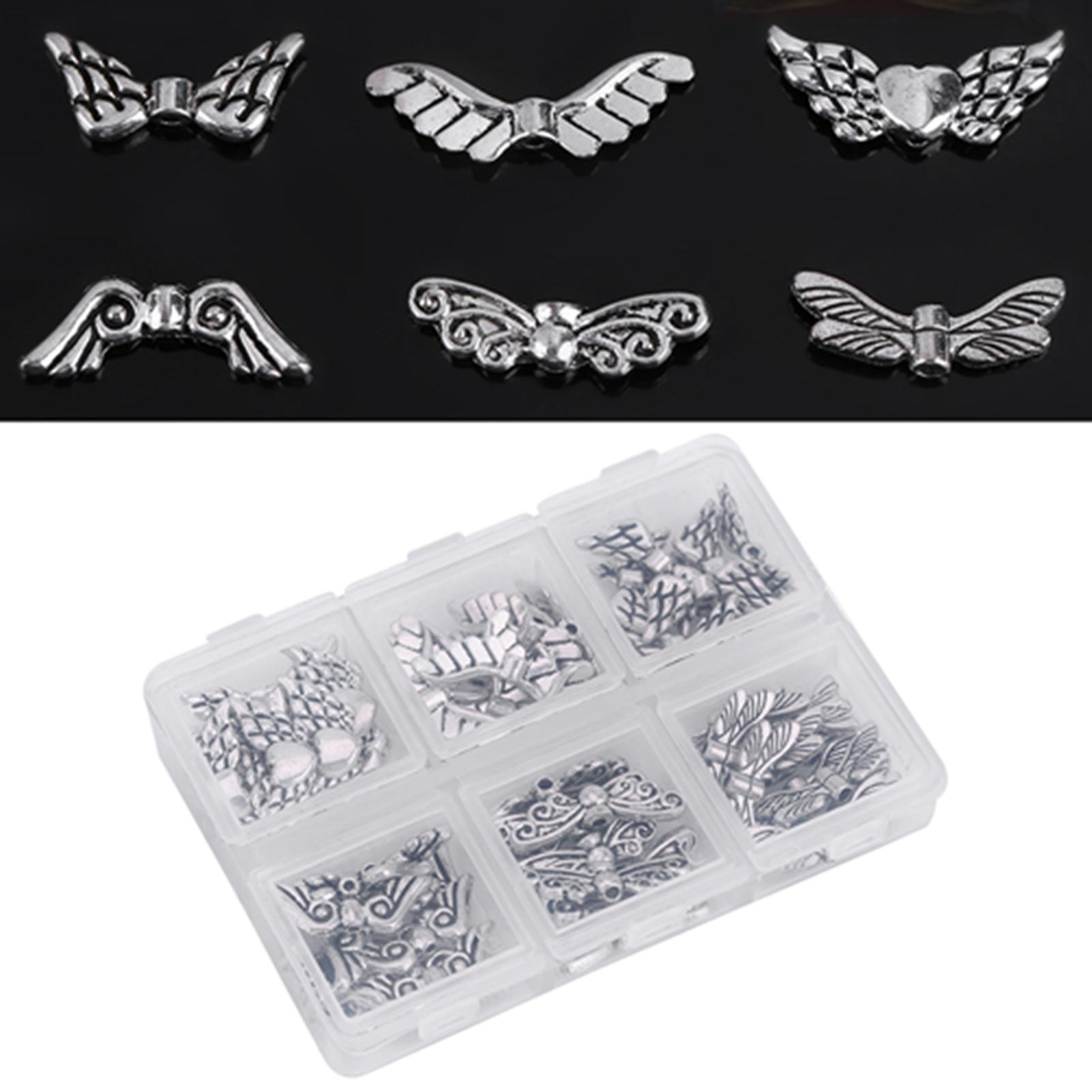 60pcs 14-26mm Angel Wing Beads Lot Diy Jewelry Findings Making Supplies With Storage Box