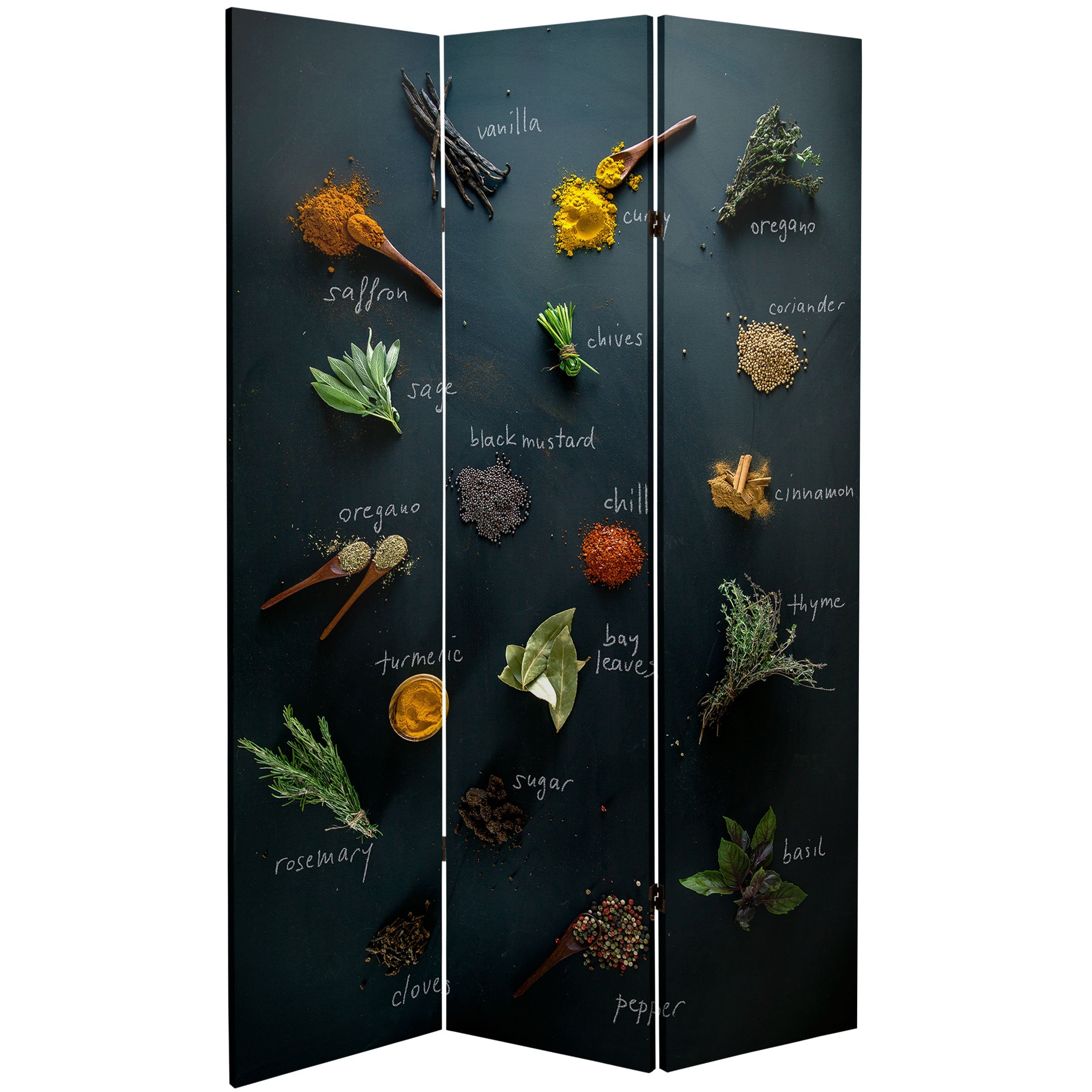 Oriental Furniture 6 ft. Tall Herbs and Spices Canvas Room Divider - 3 Panel