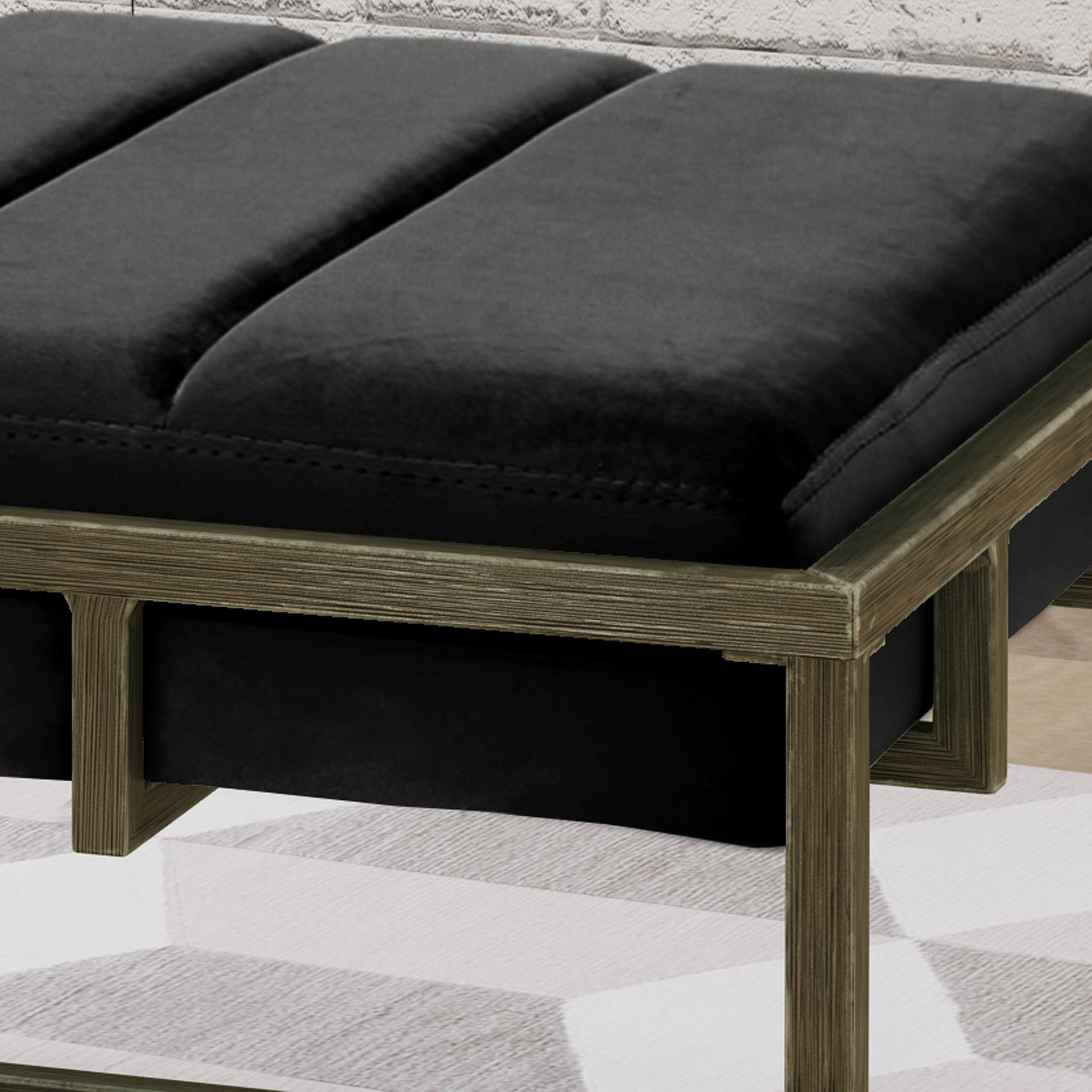 Vassy Modern Velvet Ottoman Bench with Brass Finish