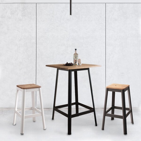 41 in. Natural Wood Bar Table with Black Metal Tube