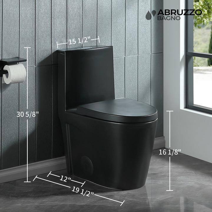 Abruzzo One-Piece Toilet 1.1 GPF1.6 GPF Dual Flush Elongated Toilet 1000 Gram MaP Flushing Score Toilet in Matt Black 23T01-MB