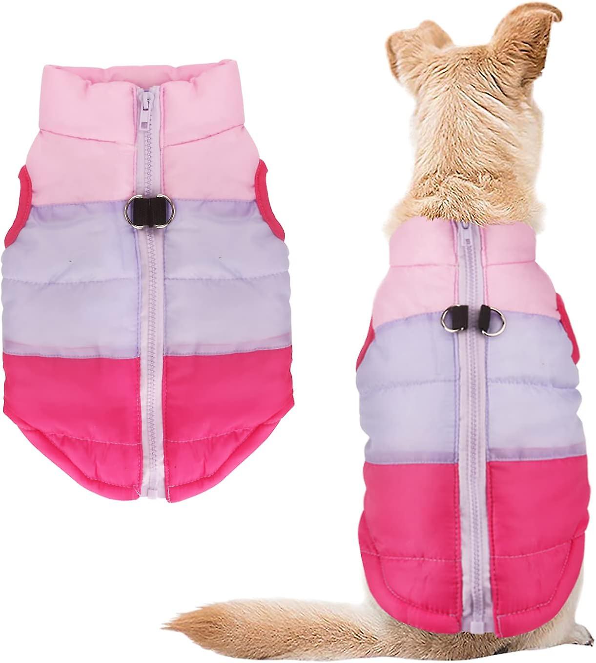 Dog Winter Coat With Leash Pet Cat Anchor Color Patchwork Padded Puppy Vest Jacket Teddy Chihuahua Costumes Pug Cloth S (pack Of 1)， Rose Red)