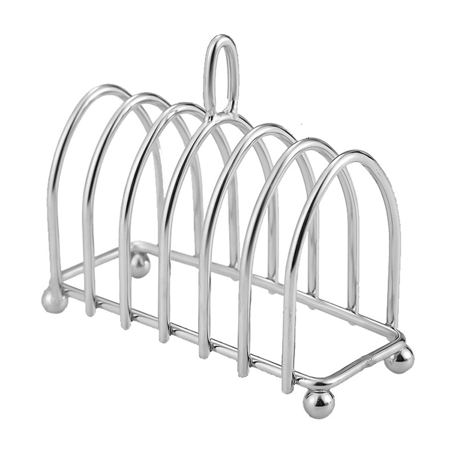 Toast Rack Stainless Steel 6 Slice Slot Breakfast Toast Bread Rack Holder with Handle for Kitchen Bakery