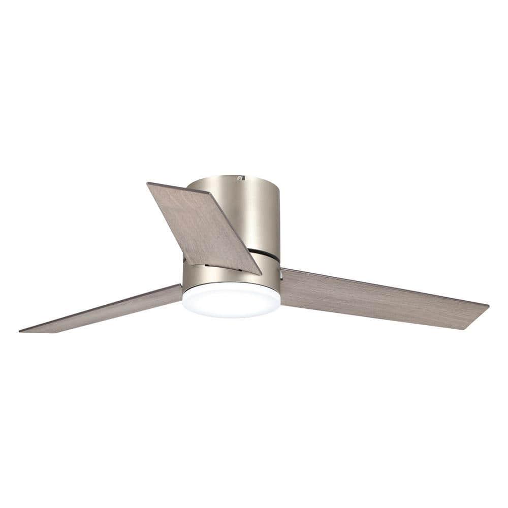 Parrot Uncle Darosa 48 in LED Nickel 3Blade Flush Mount Ceiling Fan with Remote Control and Light