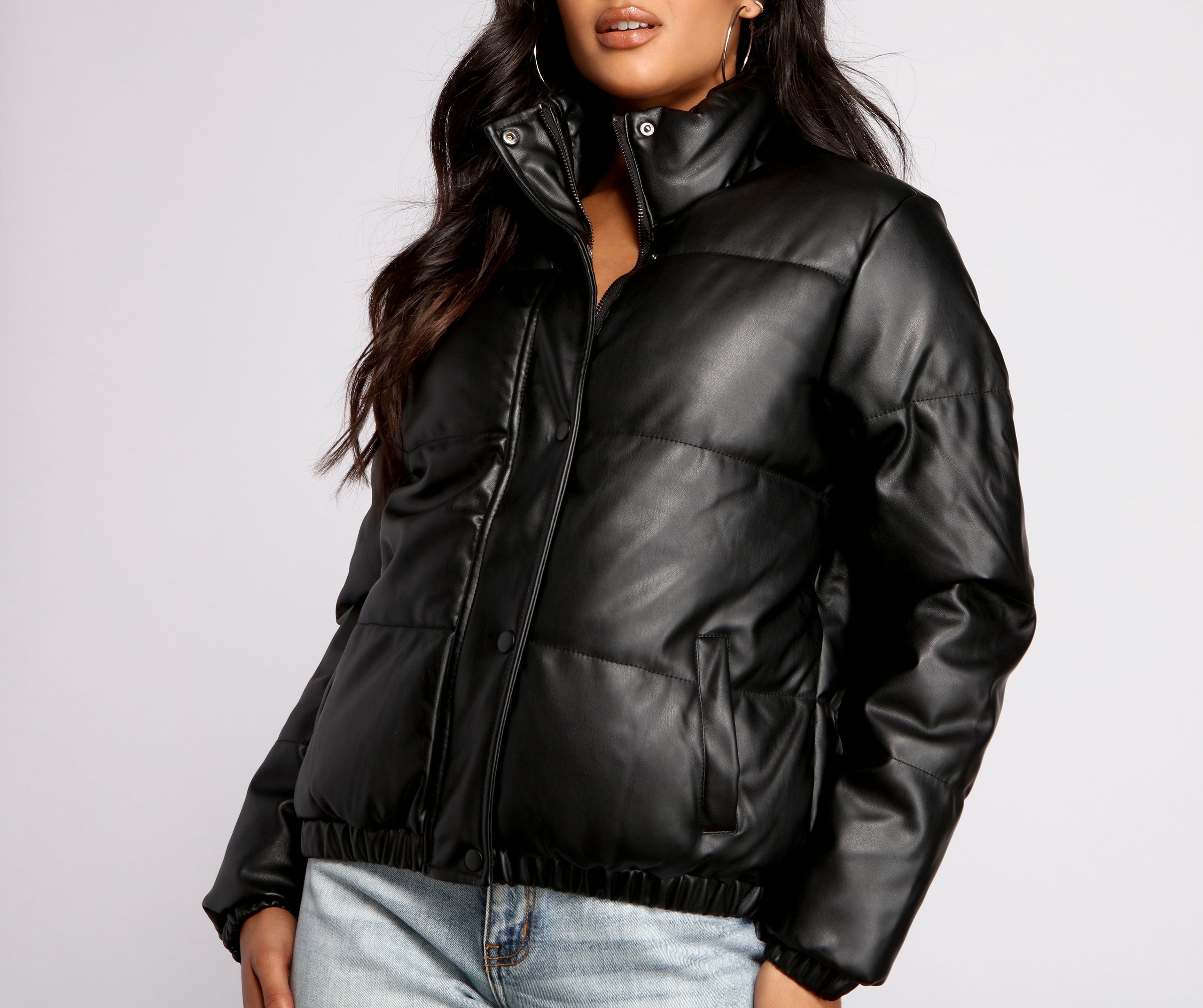 Chic Faux Leather Puffer Jacket